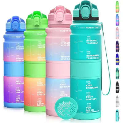 Immagine prodotto di Borraccia per bambini, 500 ml, a prova di perdite, senza BPA, con design motivazionale e indicatore del tempo, colore smeraldo