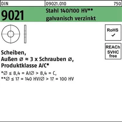 Produktbild von Reyher  9021 U-Scheiben 10,5 x30x2,5 galv. verzinkt (250 Stück)