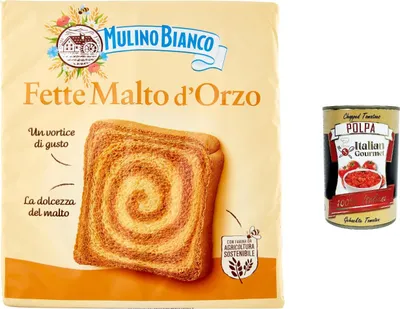 Produktbild von 6x Mulino Bianco Fette biscottate Le fette malto d'orzo 315g Zwieback Kekse Gerstenmalzzweik + Italian Gourmet polpa 400g
