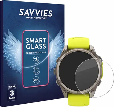 Produktbild von 3x Savvies Schutzglas Folie für Garmin Fenix 8 Solar (47 mm) 9H Panzer Schutzfolie Glas Displayschutz klar transparent