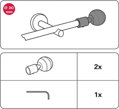 Produktbild von Gardinia Endknopf Kugel zu Stilprogramm Chicago, Ø 20 mm, titan, 2-er Pack