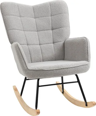 Obrázok produktu pre Fortuna Lai Hojdacia stolička Hojdacia stolička Akcentová stolička Obývacia stolička Relaxačná stolička, nosnosť do 120 kg, berberská vlna, svetlošedá 71 x 98 x 101 cm