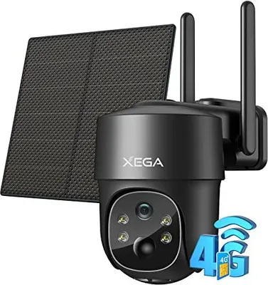 Produktbild von Xega 4G LTE Outdoor Solarüberwachungskamera SIM -Karte - 2K HD 3MP PTZ Wireless ohne WLAN -Akku, 355 °/90 ° Dreh-, Farbe/IR -Nachtsicht, 2 -Wege