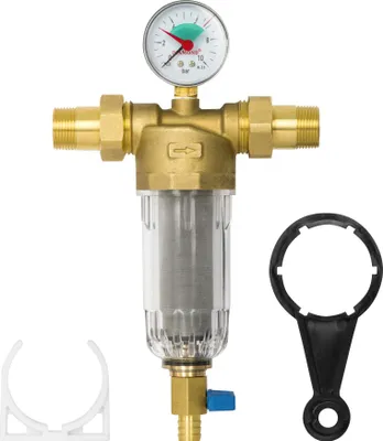 Produktbild von Wasserfilter Ausspülbarer Feinfilter 3/4" Rückspülfilter inkl. Manometer Filteroberteil Messing