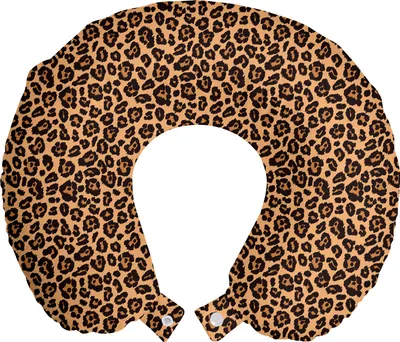 Produktbild von ABAKUHAUS Leopard-Druck Reisekissen Nackenstütze, Orange Exotische Afrikanische, Schaumstoff Reiseartikel für Flugzeug und Auto, 30x30 cm, Orange Schwarz