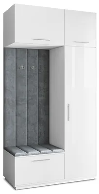 Produktbild von Masseno Garderobe-Set REMA 120/240/60 cm Modern Garderobenschrank Weiß, Veloursstoff MONOLITH 85 (Grau)