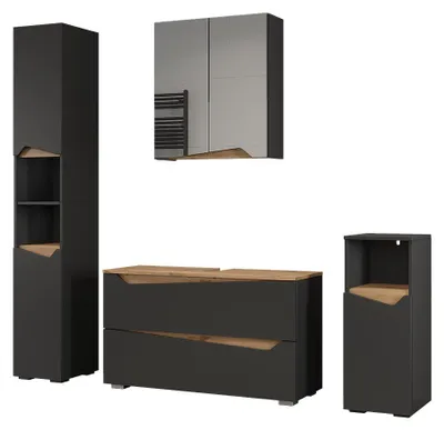 Productafbeelding van Badkamermeubelset Vicco Marelle Antraciet/Artisanaal eiken 4-delig, Model 65059