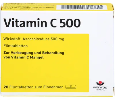 Zdjęcie produktu dla Wörwag Vitamin C 500 tabletki powlekane na niedobór witaminy C, 20 tabletek