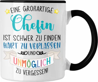 Produktbild von Trendation - Chefin Abschied Abschiedsgeschenk Chefinnen Tasse mit Spruch Grossartige Chefin Geschenkidee (Schwarz)