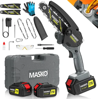 Produktbild von MASKO® Mini-Kettensäge mit Akku 8000mAh | Handkettensäge Elektro mit 2 Akku 4000mAh für Gartenscheren/Astscheren/Holzschneiden | Motorsäge 800W automatisches Ölsystem