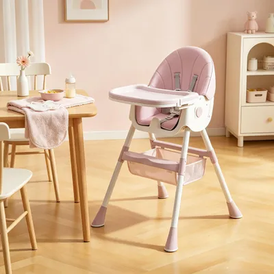 Produktbild von 4 in 1 Hochstuhl Kinderhochstuhl,Kombihochstuhl Babyhochsitz,Babyliege mit Verstellbare Rückenlehne,Esszimmerstuhl ab 6 Monate kleinkinder (Rosa)