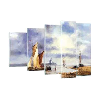 Produktbild von Bilder auf glas - 5 Teile - Fischer Schiff Fan - 150x100cm - Glasbilder - Wandbilder - Bilder - zum Aufhängen bereit - Wanddekoration aus Glas - Glas Bilder - Wandbild auf Glas - GEG150x100-4318