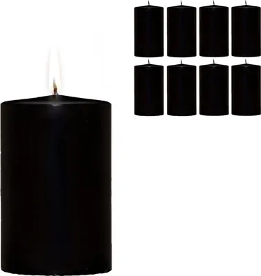Zdjęcie produktu dla Candelo Zestaw 8 świec Premium Christmas Ambience Pillar Candles - Czarny - 4,8 cm x 8 cm - Świece świąteczne Wieniec adwentowy - 15 godzin palenia