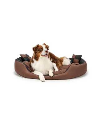 Produktbild von lionto Hundebett, stilvolles 4-in-1 Hundekörbchen, wasserabweisend, kratzfest & pflegeleicht, 110x80 cm, schwarz/braun