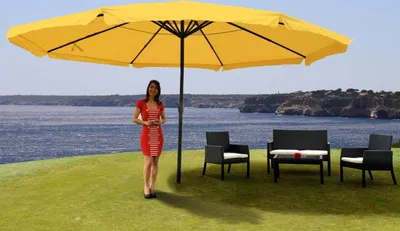 Produktbild von Sonnenschirm Meran Pro, Gastronomie Marktschirm mit Volant Ø 5m Polyester/Alu 28kg  gelb ohne Ständer
