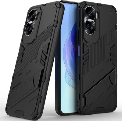 Produktbild von Armor Hülle für Honor 90 Lite 5G, Hybrid PC TPU Bumper Stoßfestes Schutzhülle mit Standfunktion Schwarz