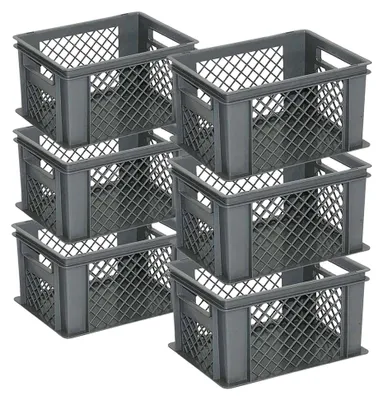 Produktbild von 6 Stapelbehälter / Eurobehälter, 400 x 300 x 220 mm, grau, geschlossener Boden