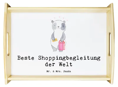 Produktbild von Mr. & Mrs. Panda Tablett Panda Beste Shoppingbegleitung der Welt - Weiß - Geschenk, Bester, Queen, Servier, Serviertablett, sofatablett, Bett-Tablett, Geschenkidee, Sofa