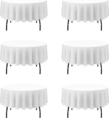Produktbild von Zimtky, Tischdecke, rund, Leinen-Polyestergewebe, Weiß, 228,6 cm, waschbar, für Hochzeiten, Feiern & Gastronomie