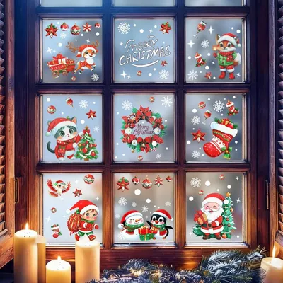 Produktbild von Fensterbilder Weihnachten Fensteraufkleber Fenstersticker - 9 Stück - 30 x 20 cm - Wiederverwendbar - Selbstklebend PVC - Für innen