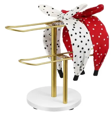 Produktbild von 2-stöckiger Schmuckorganizer – Haargummihalter, goldener Schmuckständer mit weißer Schublade, Aufbewahrung für Haargummis, Haarbänder, Armbänder und Halsketten für Damen