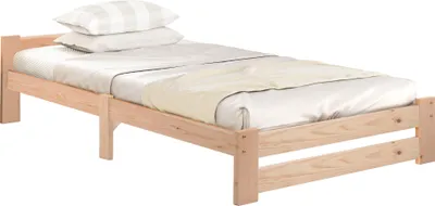 Produktbild von Einzelbett mit Kopfteil, 90x200 cm, Massivholzbett aus Kiefer, Bettgestell mit Lattenrost, Jugendbett, Kinderbett