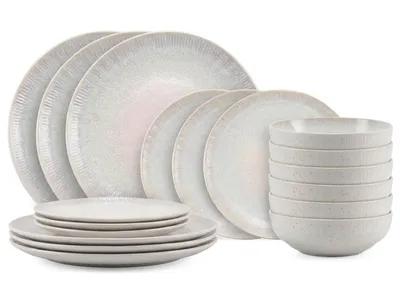Imagen del producto de Conjunto de vajilla Cookinglife Nola, color beige, esmalte reactivo, 18 piezas / para 6 personas: 6 platos principales, 6 platos para el desayuno y 6 cuencos