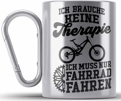 Produktbild von Trendation - Fahrrad Radfahrer Geschenk Rennrad Bike Geschenkideen Edelstahl Tasse Karabiner Fahrradfahrer Karabiner Edelstahl Tasse Karabiner Edelstahl Therapie (Silber)