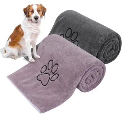 Productafbeelding van Super absorberende handdoek voor huisdieren, microvezel, 76x127 cm, grijs/paars