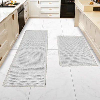 Image de Tapis de salle de bain, lot de tapis de bain, tapis de bain, tapis de douche, tapis de bain antidérapant pour la cuisine, le salon, la chambre, la salle de bain, décoration de salle de bain (gris clair, 43 x 61 cm + 61 x 120 cm)