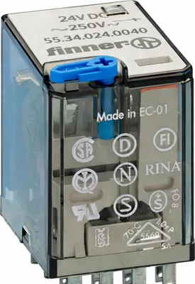 Image de Relais enfichable miniature industriel Finder 24 V CC, 4 inverseurs, 7 A – 55.34, 1 pièce.