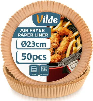Immagine prodotto di Fodere di carta per friggitrice ad aria, rotonde, 23 cm, confezione da 50