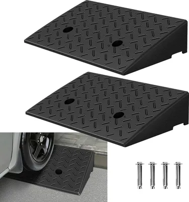 Produktbild von Jayseuw Bordsteinrampe 2x Gummi Auffahrrampen Bordsteinkanten-Rampe Tragbar Rollstuhlrampe 49x30x11cm Rutschfest für Auto Rollstuhl