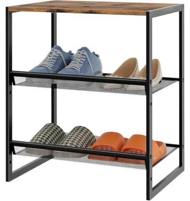 Zdjęcie produktu dla Półka na buty, 3 poziomy, metalowa, kolor vintage brązowy, wymiary 42x30x50 cm