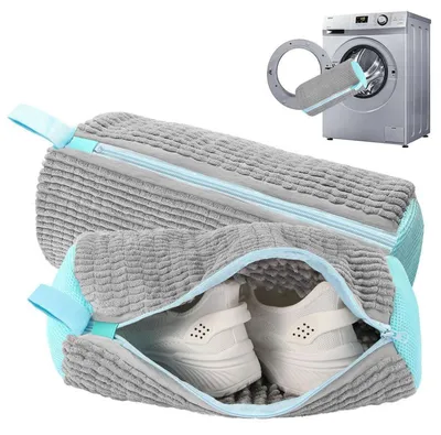 Produktbild von Schuhwaschbeutel für Waschmaschine, 2 Stück, mit 360° Reinigungsflaum, Grau