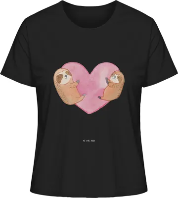 Produktbild von Mr. & Mrs. Panda Basic T-Shirt Damen Faultiere Herz Größe XL - Schwarz - Geschenk, für Frauen, Shirt, Freundin, Jahrestag, Freund, Kurzarmshirt, Oberteil, Hochzeitstag
