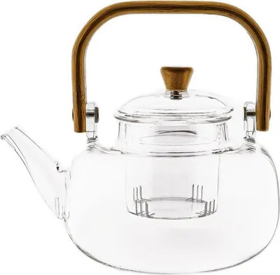 Produktbild von Teekanne "Maya Tisana" aus hochwertigem Borosilikatglas mit Holzgriff -1000 ml