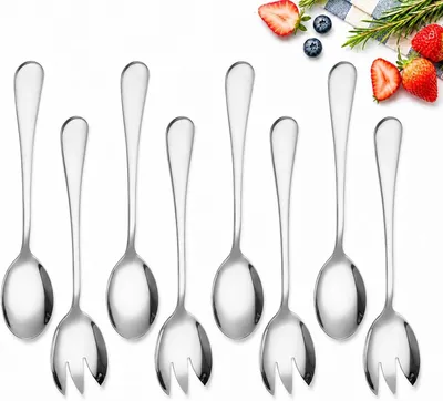 Produktbild von Salatbesteck aus Edelstahl, 8-teilig mit 4 Salatgabeln und 4 Salatlöffeln, rostfrei, langlebig und spülmaschinenfest, vielseitiges Vorlegebesteck für Salate, Pasta und Desserts (Silber)