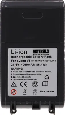 Produktbild von EXTENSILO Akku kompatibel mit Dyson V8 Range, V8 Animal Exclusive, V8 Fluffy Staubsauger Schwarz (4000 mAh, 21,6 V, Li-Ion)