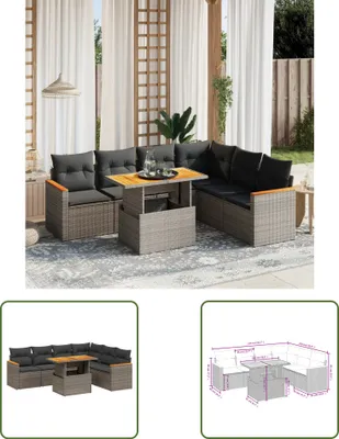 Produktbild von The Living Store 7-tlg. Garten-Sofagarnitur mit Kissen Grau Poly Rattan