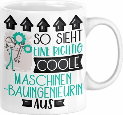 Produktbild von Maschinenbauingenieurin Geschenk Tasse Geschenkidee für Maschinenbauingenieurin Geburtstag Weihnachten Spruch So Sieht Eine Richtig Coole Maschinenbauingenieurin Aus Kaffee-Becher  (Weiß)