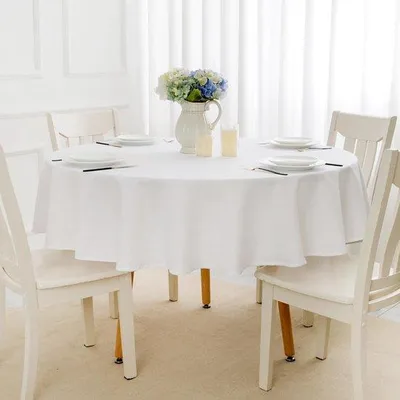 Image de Nappe ronde de 160 cm, blanche et imperméable, pour 4 à 6 personnes