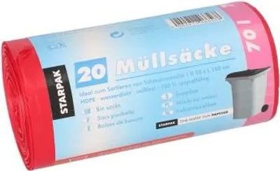 Produktbild von Müllsäcke, HDPE 70 l 100 cm x 58 cm rot 23 my