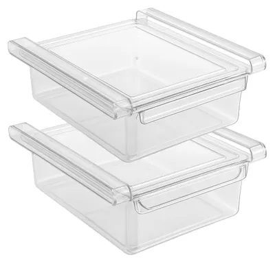 Produktbild von Kühlschrank-Klemm-Schublade – 2er Set | BPA-frei, transparent, stapelbar – Zusatzfach für Gemüse und Kleinteile