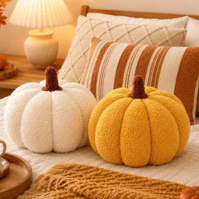 2er-Set Pompoenkissen, 23 cm, Halloween-Deko, Herbstkissen