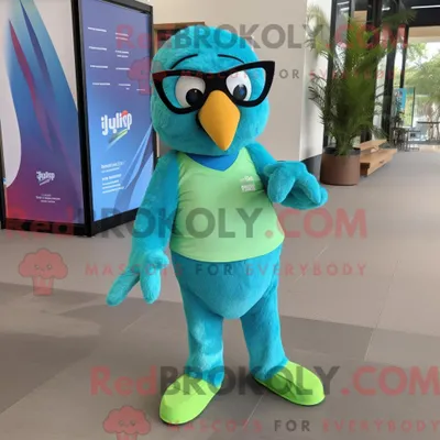 Produktbild von Türkisfarbenes REDBROKOLY Papagei-Maskottchenkostüm mit Shorts und Brille