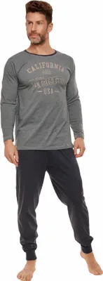 Produktbild von Moonline nightwear Herren langarm Schlafanzug, XXL, Dunkelblau/Beige