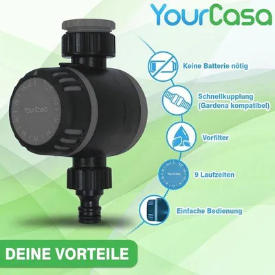 Productafbeelding van Irrigatieklok Mechanisch met Filter, 120 Minuten Timer met Slangkoppeling voor Tuin Irrigatie, Waterkraan, Watertimer, Antraciet