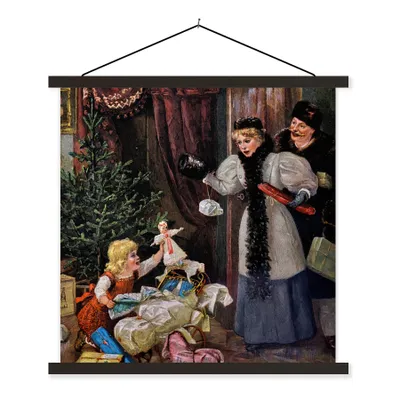 Produktbild von MuchoWow® Textilposter Retro-Weihnachtsporträt - Weihnachten 60x60 cm mit schwarzem Rahmen - Posteraufhänger