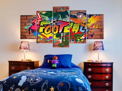 Produktbild von Akustikbild Fussball 200x100 cm Bilder Akustikschaum Hochleistungsschallabsorber Schallschutz Leinwand 5 tlg Wandbild Raumakustik Schalldämmung 020105-18